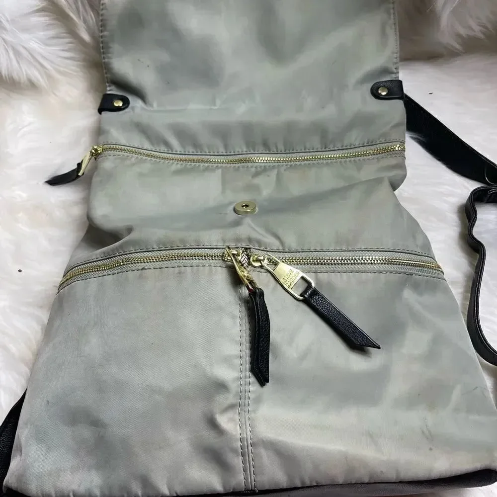 Steve Madden Gray nylon backpack with black handle & strap gold tone har…